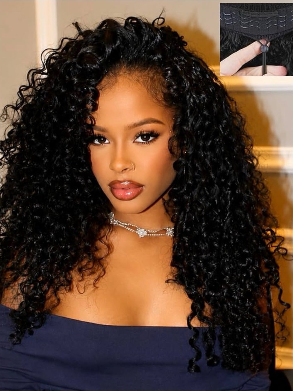 Half Wig Human Hair Water Wave 18 Inch 200 Density Natural Black